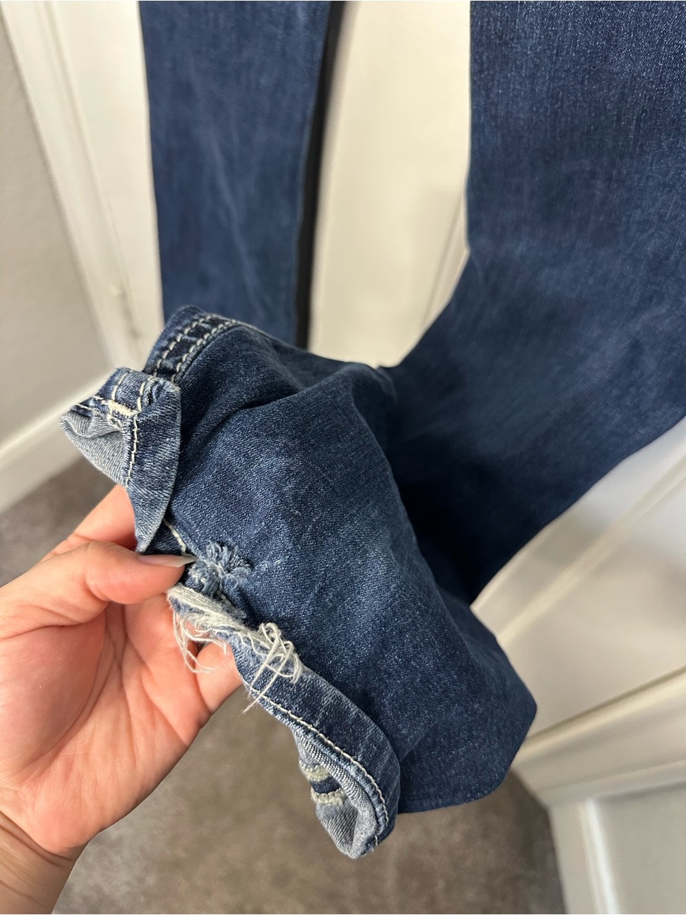 RARE Miss Me Dark Wash Gold Saint Fleur De Lis Mid Rise Bootcut Jeans Sz 30 - Picture 10 of 13